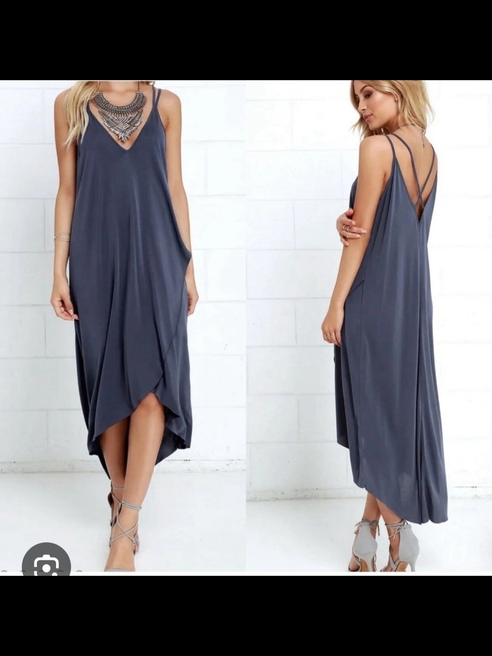 Lulus Lush Blue Asymmetrical V‑Neck Slip Dress